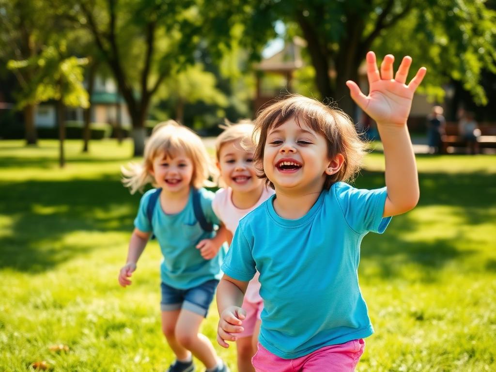 Children playing in a sunny community park