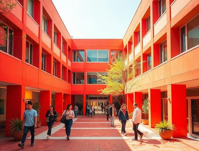 Vibrant school campus courtyard
